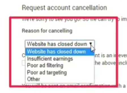 delete google adsense account, cancel adsense account