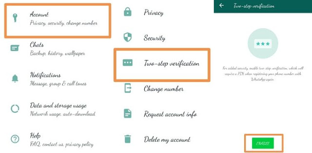 whatsapp me two step verification enable kaise kare
