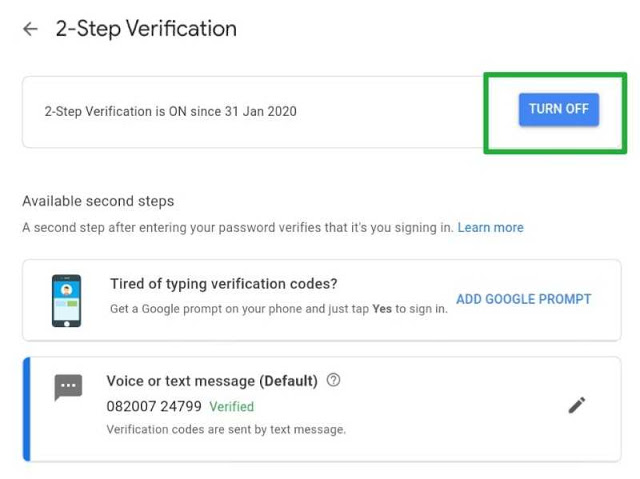 google 2 step verification ko enable/disable kaise kare