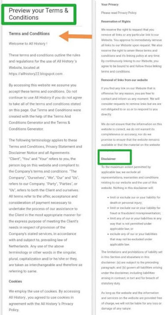 terms and conditions page kaise banaye, terms and conditions page for blogger/website