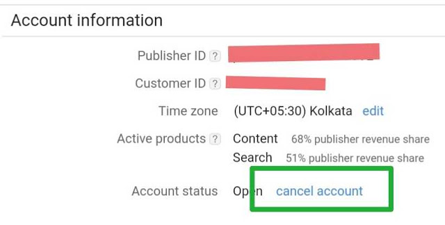 delete google adsense account, cancel adsense account